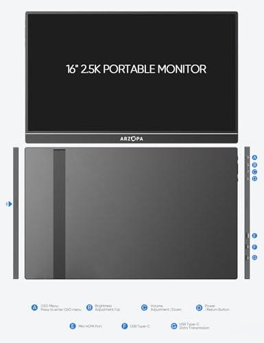 ARZOPA MONITOR PORTÁTIL 16 PULGADAS 25K 2560 X 1600 QHD IPS 123X25 SRGB SOPORTE INTEGRADO USBC Y HDMI CUIDADO VISUAL SEGUNDA - 5