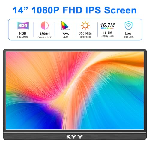 KYY MONITOR PORTÁTIL PARA LAPTOP MONITOR DE VIAJE FHD 1080P DE 14 PULGADAS PANTALLA DE JUEGOS USBC Y HDMI CON SOPORTE VESA - 6