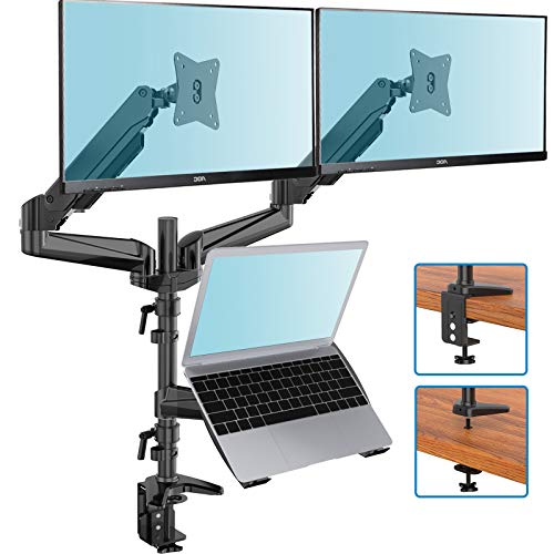 SOPORTE DE MONITOR DUAL SOPORTE DE MONITOR DE RESORTE DE GAS CON BANDEJA PARA PORTÁTIL PARA DOS PANTALLAS PLANAS DE COMPUTADORA - 1