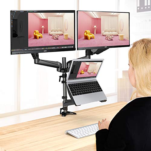 SOPORTE DE MONITOR DUAL SOPORTE DE MONITOR DE RESORTE DE GAS CON BANDEJA PARA PORTÁTIL PARA DOS PANTALLAS PLANAS DE COMPUTADORA - 4