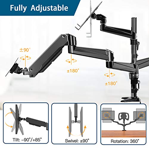 SOPORTE DE MONITOR DUAL SOPORTE DE MONITOR DE RESORTE DE GAS CON BANDEJA PARA PORTÁTIL PARA DOS PANTALLAS PLANAS DE COMPUTADORA - 5