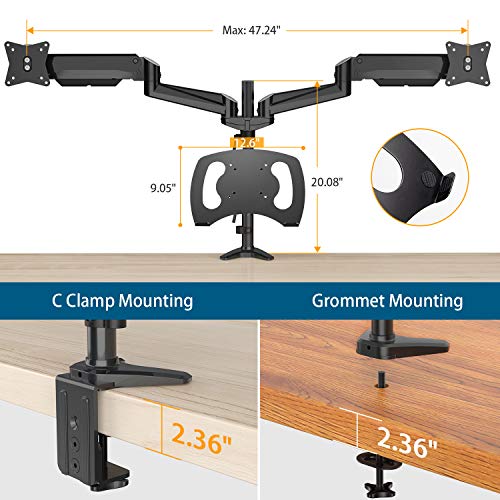 SOPORTE DE MONITOR DUAL SOPORTE DE MONITOR DE RESORTE DE GAS CON BANDEJA PARA PORTÁTIL PARA DOS PANTALLAS PLANAS DE COMPUTADORA - 6