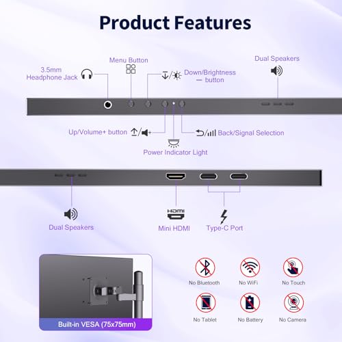 COOLHOOD MONITOR PORTÁTIL DE 185 PULGADAS PARA LAPTOP 1080P FHD 120HZ 125X25 SRGB USBC HDMI MONITOR DE VIAJE PARA LAPTOP MAC PC - 7