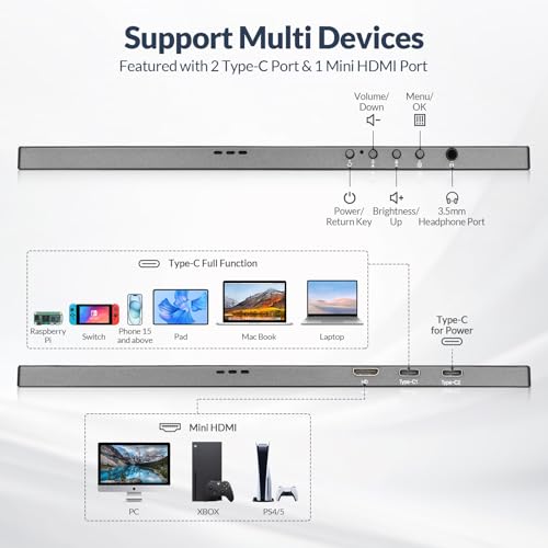 LR MONITOR PORTÁTIL 156 PULGADAS 1080P FHD ULTRA DELGADO MONITOR DE VIAJE USBC HDMI SEGUNDA PANTALLA EXTERNA PARA LAPTOP MACBOOK - 4