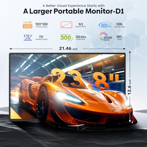 MONITOR PORTÁTIL GRANDE DE 24 PULGADAS EXTENSOR DE PANTALLA PARA LAPTOP 1080P FHD 100HZ IPS MONITOR DE VIAJE PARA TRABAJO - 4