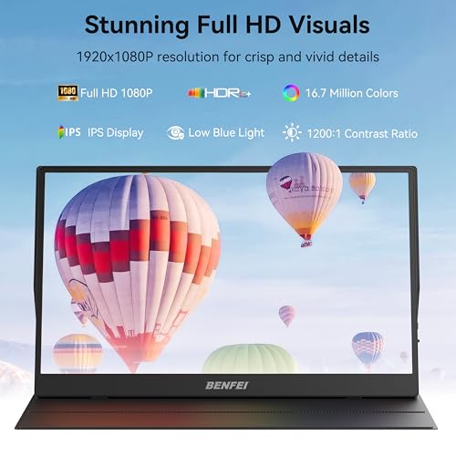 BENFEI MONITOR PORTÁTIL DE 156 PULGADAS PANTALLA FHD 1080P HDMI USBC PARA JUEGOS PANTALLA IPS HDR ULTRADELGADA CON CUBIERTA - 3