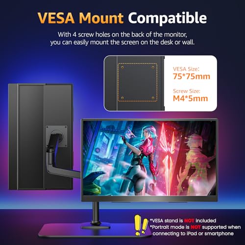UPPERIZON MONITOR PORTÁTIL DE 185 PULGADAS FHD 125X25 SRGB 100HZ IPS HDR HDMI USBC MONITOR DE VIAJE PARA LAPTOP MACBOOK PC - 7