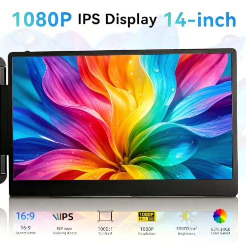 EXTENSOR DE PANTALLA PARA LAPTOP MONITOR PORTÁTIL DE 14 PULGADAS PARA LAPTOP MONITOR DUAL FHD DE 1080P PARA PORTÁTILES DE 13 - 5