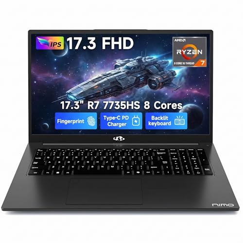 NIMO PORTÁTIL PARA JUEGOS DE 173 PULGADAS AMD RYZEN 7 7735HS 8C16T HASTA 475 GHZ 16 GB DDR5 RAM 256 GB PCIE 40 SSD CARGA RÁPIDA - 1