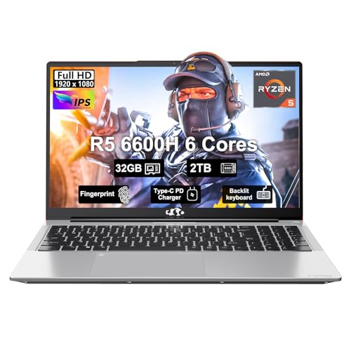 156 BUSINESS GAMINGLAPTOP 6CORES AMD RYZEN 5 6600H 660M 6NM GPU 32GB DDR5 2TB SSD BEAT I71165G7 HASTA 45GHZ 100W TIPOC FHD IPS - 1