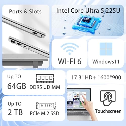 HP LAPTOP EMPRESARIAL PARA PROFESIONALES PANTALLA TÁCTIL DE 173 PULGADAS 1600 X 900 ULTRA 5 225U I71355U PARA MULTITAREA 32 GB - 2