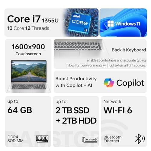 HP ESSENTIAL 17T LAPTOP PANTALLA TÁCTIL HD DE 173 INTEL CORE I71355U 64 GB DE RAM SSD DE 1 TB CÁMARA WEB HDMI TECLADO - 2