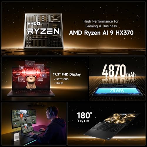 NIMO 173 AI LAPTOP COPILOT AMD RYZEN AI 9 HX 370 12CORE 50 TOPS NPU 16GB DDR5 1TB SSD RADEON 890M FOR GAMING 100W CHARGING WIFI - 2