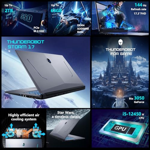THUNDEROBOT STORM 17 LAPTOP PARA JUEGOS PANTALLA FHD DE 173 PULGADAS DE 144 HZ CORE I512450H GEFORCE RTX 3050 16 GB DE RAM SSD - 3