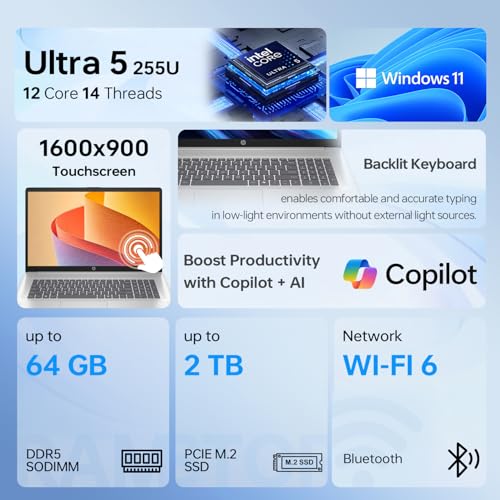 HP LAPTOP BUSINESS COPILOT AI CON PANTALLA TÁCTIL DE 173 PULGADAS INTEL CORE ULTRA 5 225U 16 GB DE RAM DDR5 SSD DE 1 TB WIFI 6 - 2
