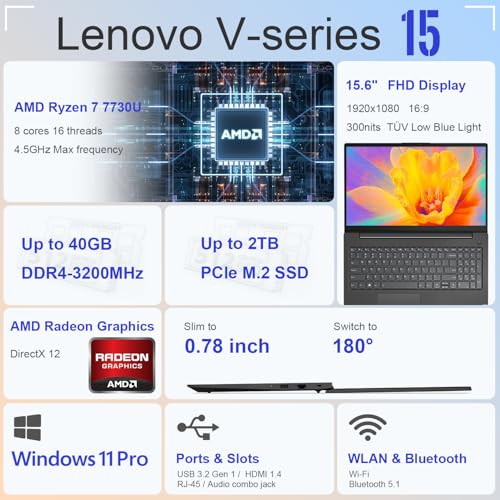 LENOVO LAPTOP V15 PARA NEGOCIOS HOGAR ESTUDIANTE 156 PULGADAS FHD ANTIRREFLEJO AMD RYZEN 7 7730U 16 GB DE RAM 512 GB SSD HDMI - 2
