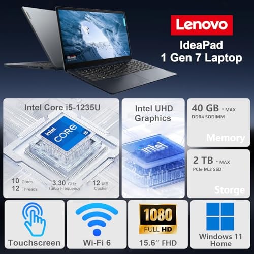 LENOVO IDEAPAD 1I PORTÁTIL PANTALLA TÁCTIL FHD DE 156 PULGADAS PROCESADOR INTEL CORE I51235U 16 GB DE RAM 512 GB SSD CÁMARA WEB - 2