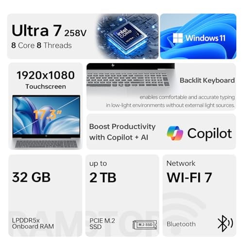 HP OMNIBOOK ENVY NEXT BRAND 7 LAPTOP PARA FLUJOS DE TRABAJO PROFESIONALES PANTALLA TÁCTIL FHD DE 173 PULGADAS INTEL CORE ULTRA 7 - 2