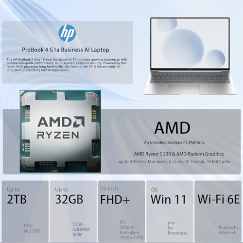 HP PROBOOK 4 G1A BUSINESS AI LAPTOP 16 FHD AMD RYZEN 5 230 HASTA 49 GHZ 32GB DDR5 1TB SSD HDMI 1080P FHD CÁMARA WIFI 6E WIN 11 - 2