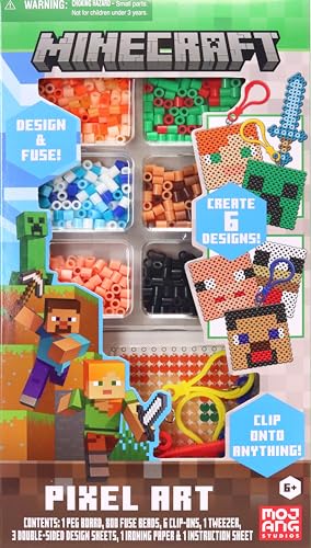 KIT DE CUENTAS DE ARTE DE PIXEL DE MINECRAFT DE TARA TOY 2500 CUENTAS PLANTILLAS Y TABLEROS DE CLAVOS CONSTRUYE PERSONAJES - 1