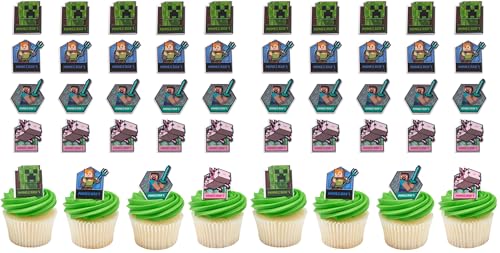 DECOPAC MINECRAFT LUSH FINDS ANILLOS DECORACIONES DE CUPCAKES CON CREEPER ALEX STEVE Y AXOLOTL ADORNOS MULTICOLOR 3D SEGUROS - 1
