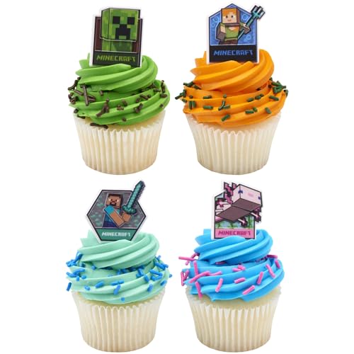 DECOPAC MINECRAFT LUSH FINDS ANILLOS DECORACIONES DE CUPCAKES CON CREEPER ALEX STEVE Y AXOLOTL ADORNOS MULTICOLOR 3D SEGUROS - 5