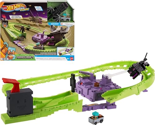 HOT WHEELS SET DE PISTA DE AUTOS DE JUGUETE PLAYSET RACERVERSE MINECRAFT Y STEVE CON ARMADURA DE DIAMANTE DIECAST - 1