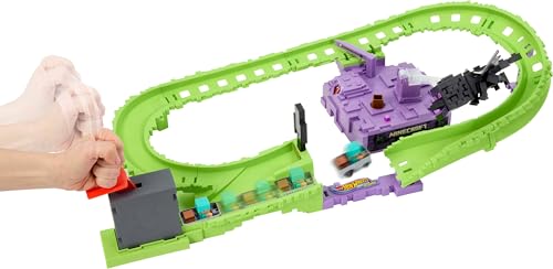 HOT WHEELS SET DE PISTA DE AUTOS DE JUGUETE PLAYSET RACERVERSE MINECRAFT Y STEVE CON ARMADURA DE DIAMANTE DIECAST - 2