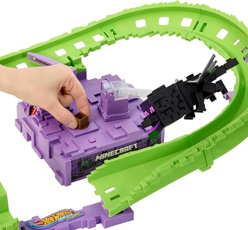 HOT WHEELS SET DE PISTA DE AUTOS DE JUGUETE PLAYSET RACERVERSE MINECRAFT Y STEVE CON ARMADURA DE DIAMANTE DIECAST - 3