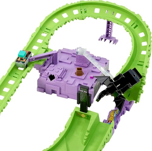 HOT WHEELS SET DE PISTA DE AUTOS DE JUGUETE PLAYSET RACERVERSE MINECRAFT Y STEVE CON ARMADURA DE DIAMANTE DIECAST - 4