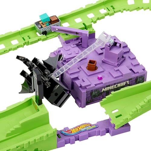HOT WHEELS SET DE PISTA DE AUTOS DE JUGUETE PLAYSET RACERVERSE MINECRAFT Y STEVE CON ARMADURA DE DIAMANTE DIECAST - 5