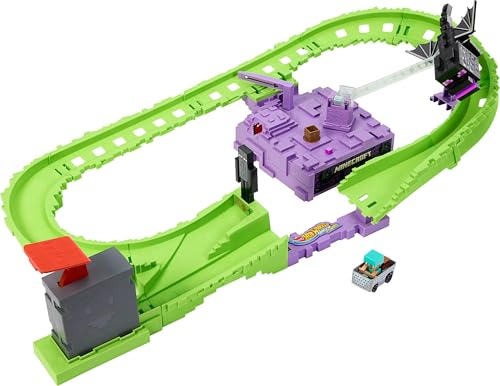 HOT WHEELS SET DE PISTA DE AUTOS DE JUGUETE PLAYSET RACERVERSE MINECRAFT Y STEVE CON ARMADURA DE DIAMANTE DIECAST - 6