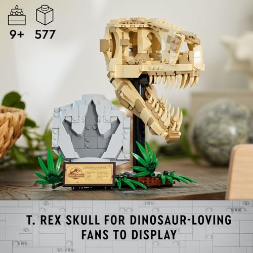 LEGO JURASSIC WORLD FÓSILES DE DINOSAURIOS CRÁNEO DE T REX JUGUETE DE CONSTRUCCIÓN DE DINOSAURIO PARA NIÑOS Y NIÑAS EDADES 9 - 2