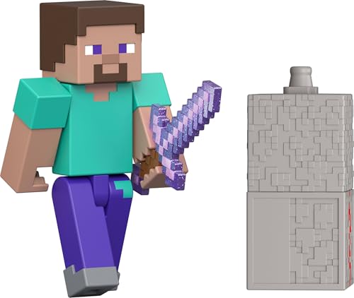 JUGUETES MATTEL MINECRAFT FIGURA DE ACCIÓN DE STEVE CON ACCESORIO Y PIEZA DE CONSTRUCCIÓN REDSTONE SET COLECCIONABLE - 1