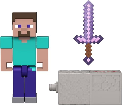 JUGUETES MATTEL MINECRAFT FIGURA DE ACCIÓN DE STEVE CON ACCESORIO Y PIEZA DE CONSTRUCCIÓN REDSTONE SET COLECCIONABLE - 3