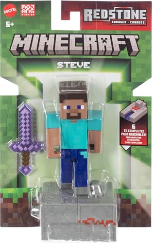 JUGUETES MATTEL MINECRAFT FIGURA DE ACCIÓN DE STEVE CON ACCESORIO Y PIEZA DE CONSTRUCCIÓN REDSTONE SET COLECCIONABLE - 6