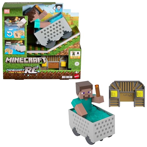 MATTEL MINECRAFT MINECART RC CON STEVE QUITA EL CONTROL CON WHEELIE STUNT TURBO BOOST Y LINTERNA ILUMINADA CÓDIGO - 1