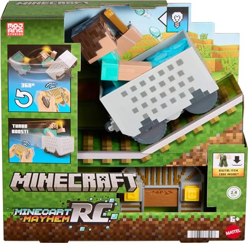 MATTEL MINECRAFT MINECART RC CON STEVE QUITA EL CONTROL CON WHEELIE STUNT TURBO BOOST Y LINTERNA ILUMINADA CÓDIGO - 6