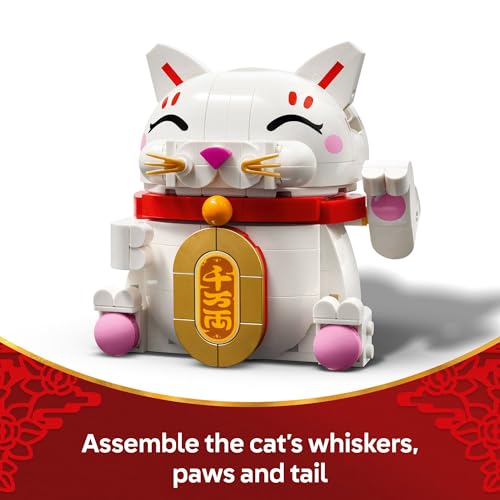 LEGO JUGUETE DE CONSTRUCCIÓN LUCKY CAT PARA NIÑAS Y NIÑOS GATO SONRIENTE CON FUNCIÓN DE PATA QUE SALUDA PARA NIÑOS A PARTIR - 5