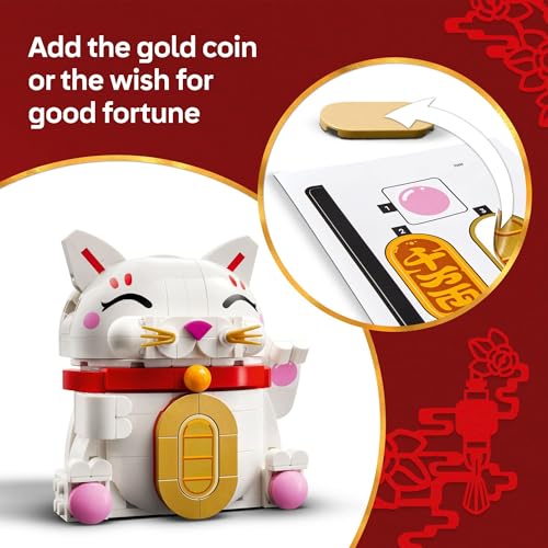 LEGO JUGUETE DE CONSTRUCCIÓN LUCKY CAT PARA NIÑAS Y NIÑOS GATO SONRIENTE CON FUNCIÓN DE PATA QUE SALUDA PARA NIÑOS A PARTIR - 6
