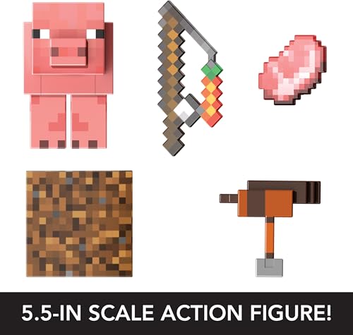 MATTEL MINECRAFT DIAMOND LEVEL PIG FIGURA DE ACCIÓN CON 4 ACCESORIOS JUEGO COLECCIONABLE EN ESCALA DE 55 PULGADAS CON DISEÑO - 3