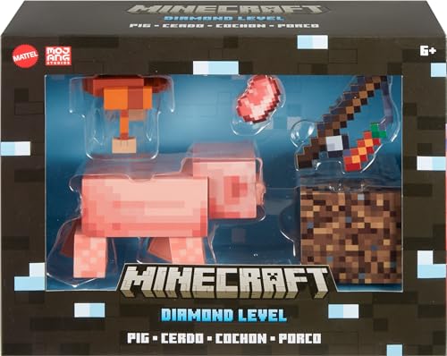 MATTEL MINECRAFT DIAMOND LEVEL PIG FIGURA DE ACCIÓN CON 4 ACCESORIOS JUEGO COLECCIONABLE EN ESCALA DE 55 PULGADAS CON DISEÑO - 6