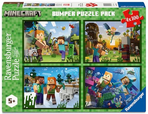 RAVENSBURGER MINECRAFT PAQUETE JUMBO DE ROMPECABEZAS DE 4 X 100 PIEZAS - 1