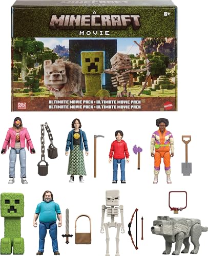 MATTEL MINECRAFT ULTIMATE MOVIE PACK CON 8 FIGURAS DE ACCIÓN Y 8 ACCESORIOS INCLUYENDO STEVE CREEPER DE 4 PULGADAS JUEGO - 1