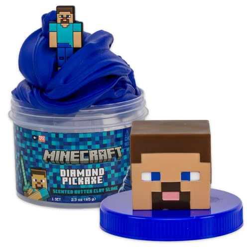 MINECRAFT DIAMOND PICKAXE TARRO DE LIMO DE MANTEQUILLA DE PICO SUAVE Y ELÁSTICO CON AROMA DE ALGODÓN DE AZÚCAR CON STEVE - 1