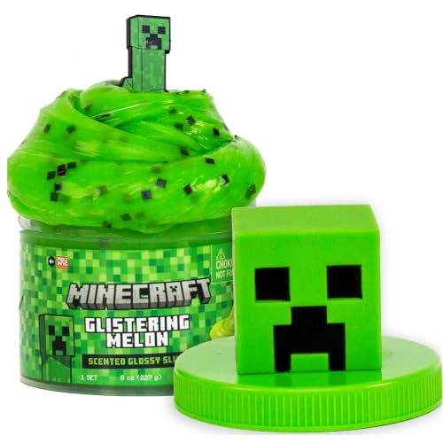 MINECRAFT CREEPER GLOSSY SLIME JAR WATERMELON SCENTED SMOOTH STRETCHY SLIME WITH GLITTER CREEPER CHARM 8 OZ - 1