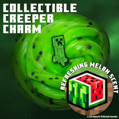 MINECRAFT CREEPER GLOSSY SLIME JAR WATERMELON SCENTED SMOOTH STRETCHY SLIME WITH GLITTER CREEPER CHARM 8 OZ - 3