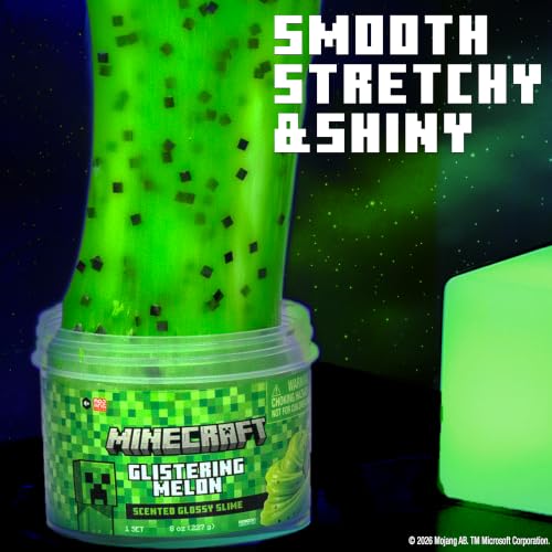 MINECRAFT CREEPER GLOSSY SLIME JAR WATERMELON SCENTED SMOOTH STRETCHY SLIME WITH GLITTER CREEPER CHARM 8 OZ - 4