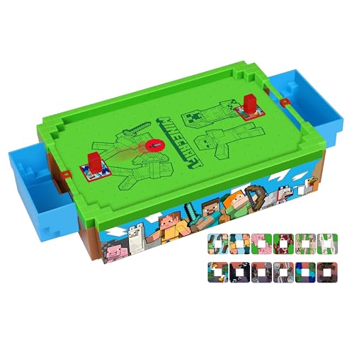 MINECRAFT MINI ARCADE AIR HOCKEY OVERWORLD JUEGO DE MESA MOTORIZADO DE 14 PULGADAS SONIDOS ICÓNICOS EMPUJADORES - 1