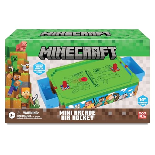 MINECRAFT MINI ARCADE AIR HOCKEY OVERWORLD JUEGO DE MESA MOTORIZADO DE 14 PULGADAS SONIDOS ICÓNICOS EMPUJADORES - 3